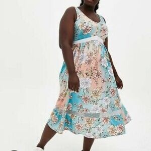 Torrid 3x Multi Floral Mesh Inset Challis Skater Midi Dress